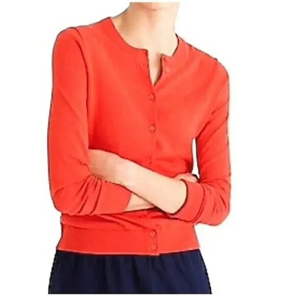 J. Crew Jackie Cardigan Sweater Women S Cotton Blend Orange Pearl Button down - Picture 2 of 13